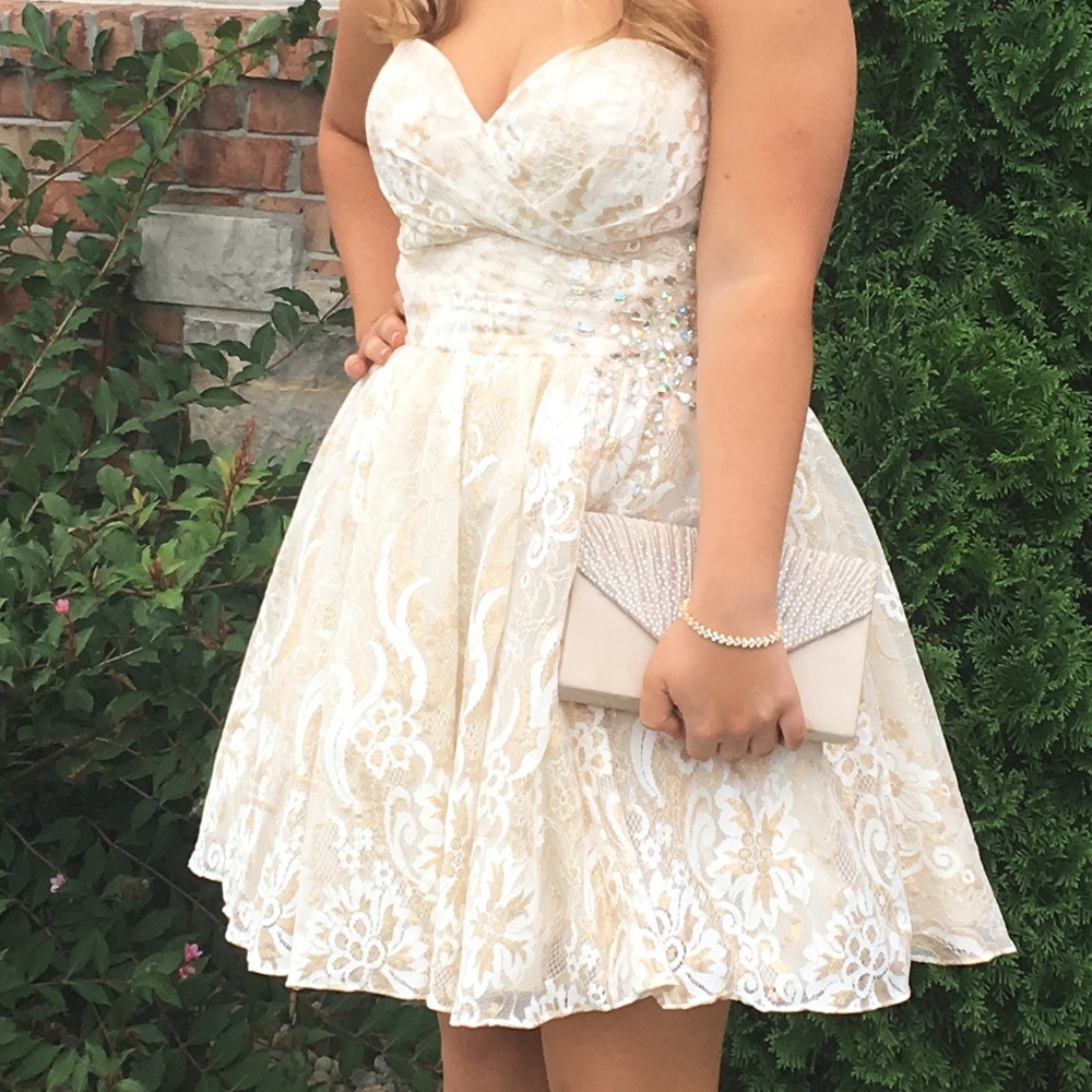 Gold / Off White Homecoming dress by Mori Lee